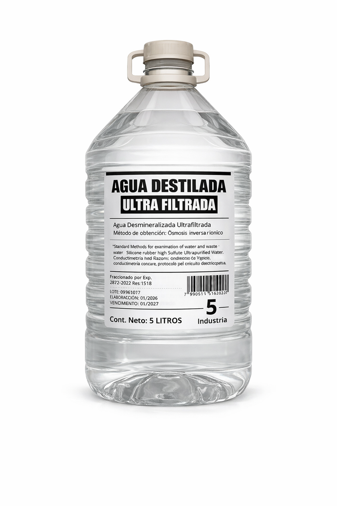 Agua Destilada Desmineralizada x 5 Lts