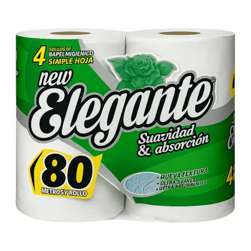 [7793344904228] Papel Higienico 4X80Mts - S.Hoja - Verde - Elegante